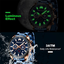Load image into Gallery viewer, MEGALITH Sports Watches Men Aircraft Pointer Luminous Quartz Watch 30M Waterproof Blue Full Steel Military Wrist Watch With Box