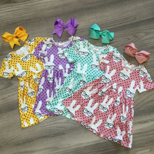 Load image into Gallery viewer, sring/summer Easter baby girls children clothes boutique milk silk dress bunny sunglass short sleeve knee length match bow