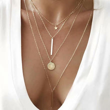 Load image into Gallery viewer, Bohemian Multi Layered Necklace for Women Vintage Portrait Coin Star Moon Pendant Necklace Geometric Collier Collares