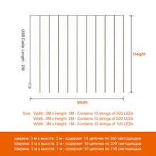 Load image into Gallery viewer, 3M LED Curtain Garland on the Window USB String Lights Fairy Festoon Remote Control New Year Christmas Decorations for Home Room