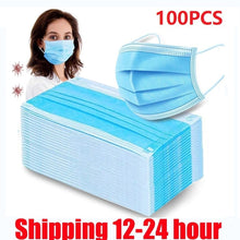 Load image into Gallery viewer, 24h Fast Shipping Hot Sale 3-layer Mask 100 Pcs Face Mouth Masks Non Woven Mascarillas Disposable Anti-Dust Masks Earloops Masks