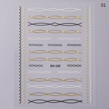Load image into Gallery viewer, 1 Sheet Holo Black Gold 5D Nail Sticker Decal Tassel Strip Line Slider Foils Adhesive Nail Art Decoration