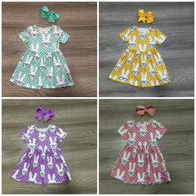 Load image into Gallery viewer, sring/summer Easter baby girls children clothes boutique milk silk dress bunny sunglass short sleeve knee length match bow