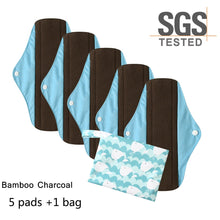 Load image into Gallery viewer, DropShipping Reusable Bamboo Charcoal Hygiene Menstrual Pads 5PCS with Waterproof Bag Washable Women Sanitary Pads for Women