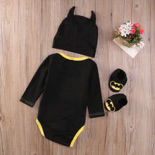 Load image into Gallery viewer, Batman Rompers Bodysuit Shoes Hat Costumes 3Pcs Jumpsuits Halloween Newborn Baby Boy Girl Clothes Summer Autumn Outfits Sets