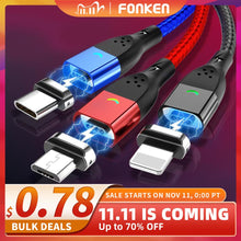 Load image into Gallery viewer, FONKEN Magnetic Cable Micro USB Type C Magnetic Charging Cables Magnetic Charger for iPhone Samsung Huawei Xiaomi Quick Charge