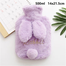 Load image into Gallery viewer, Winter Cartoon Rabbit Hot Water Bottle PVC Stress Pain Relief Therapy Hot Water Bag With Knitted Soft Cozy Cover Hand Warmer 1pc