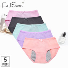 Load image into Gallery viewer, FallSweet 5 pcs/lot ! Sexy Period Panties Mid Waist Menstrual Briefs Leak Proof Underwear Female XXXL