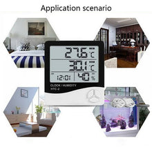 Load image into Gallery viewer, LCD Digital Temperature Humidity Meter Home Indoor Outdoor hygrometer thermometer Weather Station with Clock
