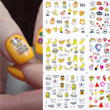 Load image into Gallery viewer, 12pcs Cute Cartoon Nail Stickers Water Decals Banana Fruit Character ransfer Slider Nail Art Tattoo Manicure Foil Wraps 2020 New