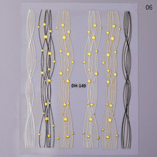 Load image into Gallery viewer, 1 Sheet Holo Black Gold 5D Nail Sticker Decal Tassel Strip Line Slider Foils Adhesive Nail Art Decoration