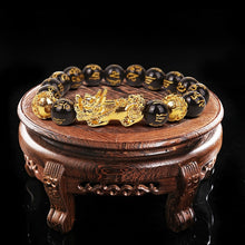 Load image into Gallery viewer, Feng Shui Black Beads Alloy Wealth Bracelet Unisex Wristband Gold Black Pixiu Wealth and Good Luck Women Men Bracelet