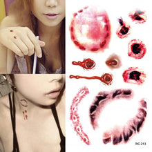 Load image into Gallery viewer, Temporary Tattoo Sticker Horror cat bat Terror Wound Realistic Blood Injury Scar Tattoo Sticker For Halloween Makeup Body Art