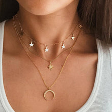Load image into Gallery viewer, Bohemian Multi Layered Necklace for Women Vintage Portrait Coin Star Moon Pendant Necklace Geometric Collier Collares
