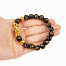 Load image into Gallery viewer, Feng Shui Black Beads Alloy Wealth Bracelet Unisex Wristband Gold Black Pixiu Wealth and Good Luck Women Men Bracelet