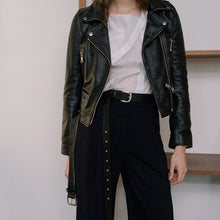 Load image into Gallery viewer, FTLZZ New Women Autumn Winter Black Faux Leather Jackets Zipper Basic Coat Turn-down Collar Motor Biker Jacket With Belt