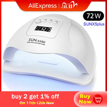 Load image into Gallery viewer, 72W UV LED Nail Lamp with 36 Pcs Leds For Manicure Gel Nail Dryer Drying Nail Polish Lamp 30s/60s/90s Auto Sensor Manicure Tools