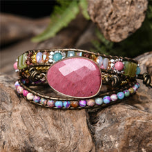 Load image into Gallery viewer, Leather Wrap Bracelet Exclusive 3 Strands Natural Stone Multi Color Bohemian Beads Crystal Weaving bracelet wrap Bracelet Gifts