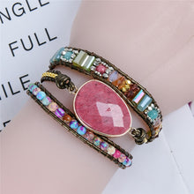 Load image into Gallery viewer, Leather Wrap Bracelet Exclusive 3 Strands Natural Stone Multi Color Bohemian Beads Crystal Weaving bracelet wrap Bracelet Gifts