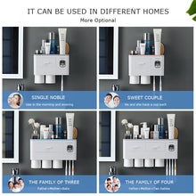 Load image into Gallery viewer, Bathroom Accessories organizer Set Toothbrush Holder Automatic Toothpaste Dispenser Holder Toothbrush Wall Mount Rack Tools Set