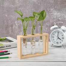 Load image into Gallery viewer, Glass and Wood Vase Planter Terrarium Table Desktop Hydroponics Plant Bonsai Flower Pot Hanging Pots with Wooden Tray Home Decor