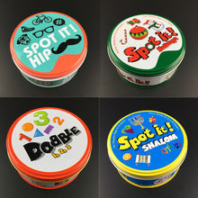 Load image into Gallery viewer, Dobble 16 styles Spot It Card Game Toy Iron Box Sport Go Camping Hip Kids Board Games Gift Animals Alphabet123