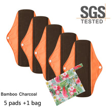 Load image into Gallery viewer, DropShipping Reusable Bamboo Charcoal Hygiene Menstrual Pads 5PCS with Waterproof Bag Washable Women Sanitary Pads for Women