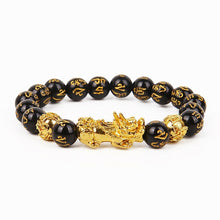 Load image into Gallery viewer, Feng Shui Black Beads Alloy Wealth Bracelet Unisex Wristband Gold Black Pixiu Wealth and Good Luck Women Men Bracelet