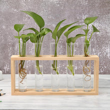 Load image into Gallery viewer, Glass and Wood Vase Planter Terrarium Table Desktop Hydroponics Plant Bonsai Flower Pot Hanging Pots with Wooden Tray Home Decor