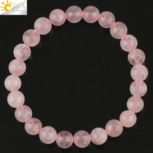 Load image into Gallery viewer, CSJA Natural Stone Elastic Bracelet Pink Quartz White Purple Crystal Green Aventurine Healing Beads Female Strand Bracelets G255