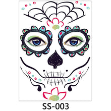 Load image into Gallery viewer, Facial makeup Sticker Special Waterproof Face tattoo Day of The Dead Skull Face dress up Halloween Temporary Tattoo Stickers