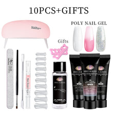 Load image into Gallery viewer, MEET ACROSS Poly UV Gel Set Nail Gel Kit 20/30ml Crystal Builder Clear Colors Gel with Lamp Gel Nail Polish For Nail Extensions