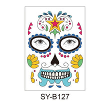 Load image into Gallery viewer, Facial makeup Sticker Special Waterproof Face tattoo Day of The Dead Skull Face dress up Halloween Temporary Tattoo Stickers
