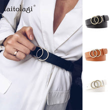 Load image into Gallery viewer, Fashion Leather Waist Belt For Jeans Double Ring Pearl Buckle Ladies Belt For Dresses Black White Women Belt Wild Waistband