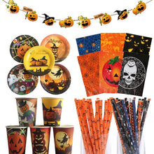 Load image into Gallery viewer, Halloween Decoration Supplies Tablecloths Straws Paper Plates Paper Cups Halloween Party Supplies Halloween Door Falg HY1
