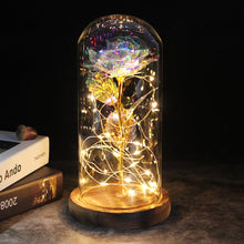 Load image into Gallery viewer, 6 Colour Beauty And The Beast Red Rose In A Glass Dome On A Wooden Base For Valentine's Gifts LED Rose Lamps Christmas