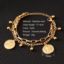 Load image into Gallery viewer, New Arrive Double Stainless Steel Religious Bracelet For Women Female Gold Color Beads Bracelet Jesus Pendant Lady Jewelry Gift