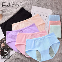 Load image into Gallery viewer, FallSweet 5 pcs/lot ! Sexy Period Panties Mid Waist Menstrual Briefs Leak Proof Underwear Female XXXL