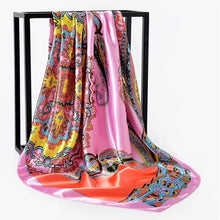 Load image into Gallery viewer, Silk Scarf Women Print hair neck Square Scarves Office Ladies Shawl Bandanna 90*90cm Muslim Hijab Handkerchief muffler foulard