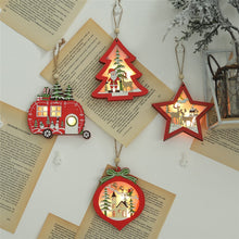 Load image into Gallery viewer, LED Light Christmas Tree Star Car Wooden Pendants Ornaments Xmas DIY Wood Crafts Kids Gift for Home Christmas Party Decorations