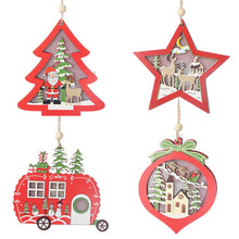 Load image into Gallery viewer, LED Light Christmas Tree Star Car Wooden Pendants Ornaments Xmas DIY Wood Crafts Kids Gift for Home Christmas Party Decorations