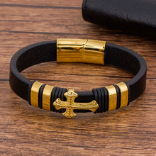 Load image into Gallery viewer, Trendy Charm Braided Rope Layered Magnetic Black Leather Cross Bracelet Men Bangles Jewelry Accessoris