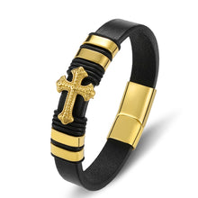Load image into Gallery viewer, Trendy Charm Braided Rope Layered Magnetic Black Leather Cross Bracelet Men Bangles Jewelry Accessoris
