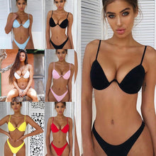 Load image into Gallery viewer, Hot Sale Women Push-up Bandage Bikini Solid Color Swimsuit Low Waist Triangle Swimwear Sexy Bathing Suit Maillot De Bain Femme
