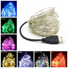 Load image into Gallery viewer, 2/5/10M USB LED String Lights Copper Silver Wire Garland Light Waterproof Fairy Lights For Christmas Wedding Party Decoration
