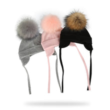 Load image into Gallery viewer, Autumn Winter Unisex Faux Fur Pompom Cotton Earflap Caps For Newborn Toddler Kids Girl Cap Baby Boy Hats Beaine Bonnet
