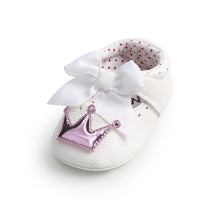 Load image into Gallery viewer, Baby Shoes Girl Princess Bling Crown Bowknot Toddler PU Rubber Sole Anti-slip First Walkers Infant Newborn Crib Shoes Moccasins
