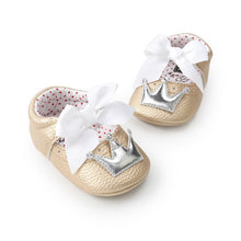 Load image into Gallery viewer, Baby Shoes Girl Princess Bling Crown Bowknot Toddler PU Rubber Sole Anti-slip First Walkers Infant Newborn Crib Shoes Moccasins
