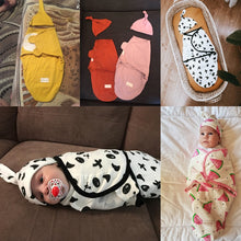 Load image into Gallery viewer, Baby Swaddle Blanket + Cap Newborn Cocoon Wrap Cotton Swaddling Bag Baby Envelope Sleep sack Bedding
