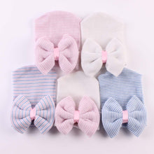 Load image into Gallery viewer, Big Bows Hospital Chiffon Newborn Hats Knitted Soft New Born Nursing Beanie Hat Photo Props Newborn Accessories for 0-6M Girls
